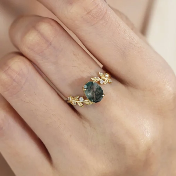 Between the Leaf Oval Moss Agate Ring - Image 4